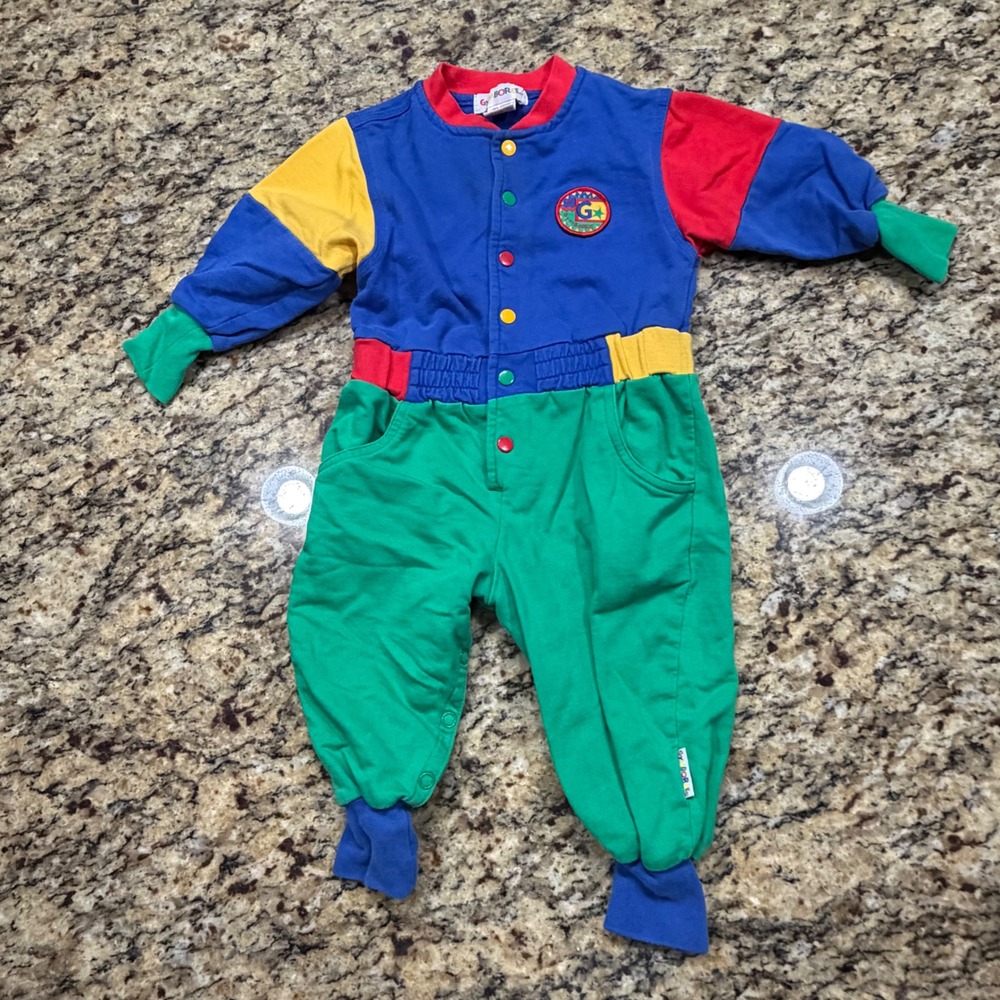 Vintage Gymboree Colorblock Cotton Coverall Blue Green Red Yellow XS v